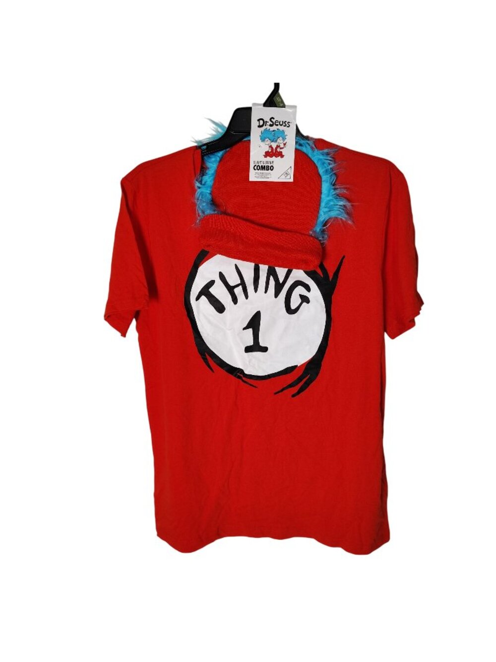 Dr. Seuss Mens Adult XL Thing 1 Red Graphic Print T-Shirt and Beanie Combo